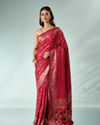 Mohey Women Red Silk Banarasi Saree with Mirror Work