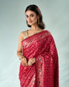 Mohey Women Red Silk Banarasi Saree with Mirror Work