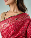 Mohey Women Red Silk Banarasi Saree with Mirror Work