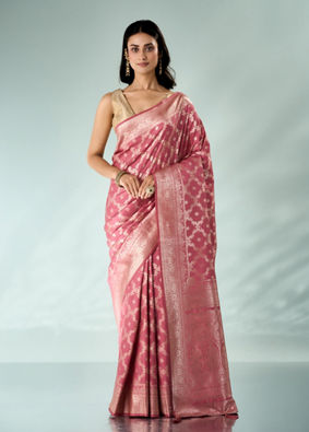 Mohey Women Dusty Pink Silk Saree with Weave Design