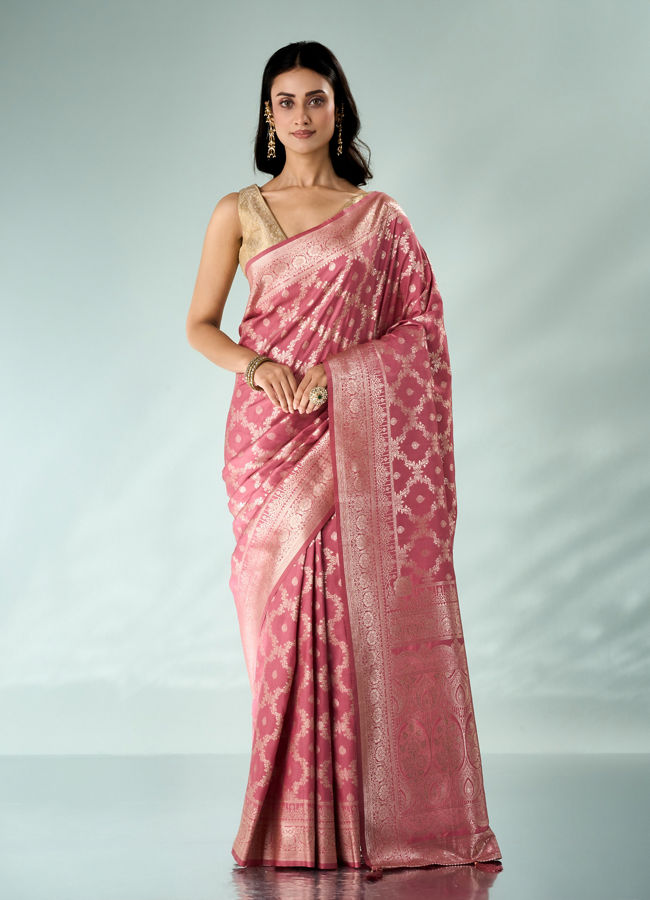 Mohey Women Dusty Pink Silk Saree with Weave Design
