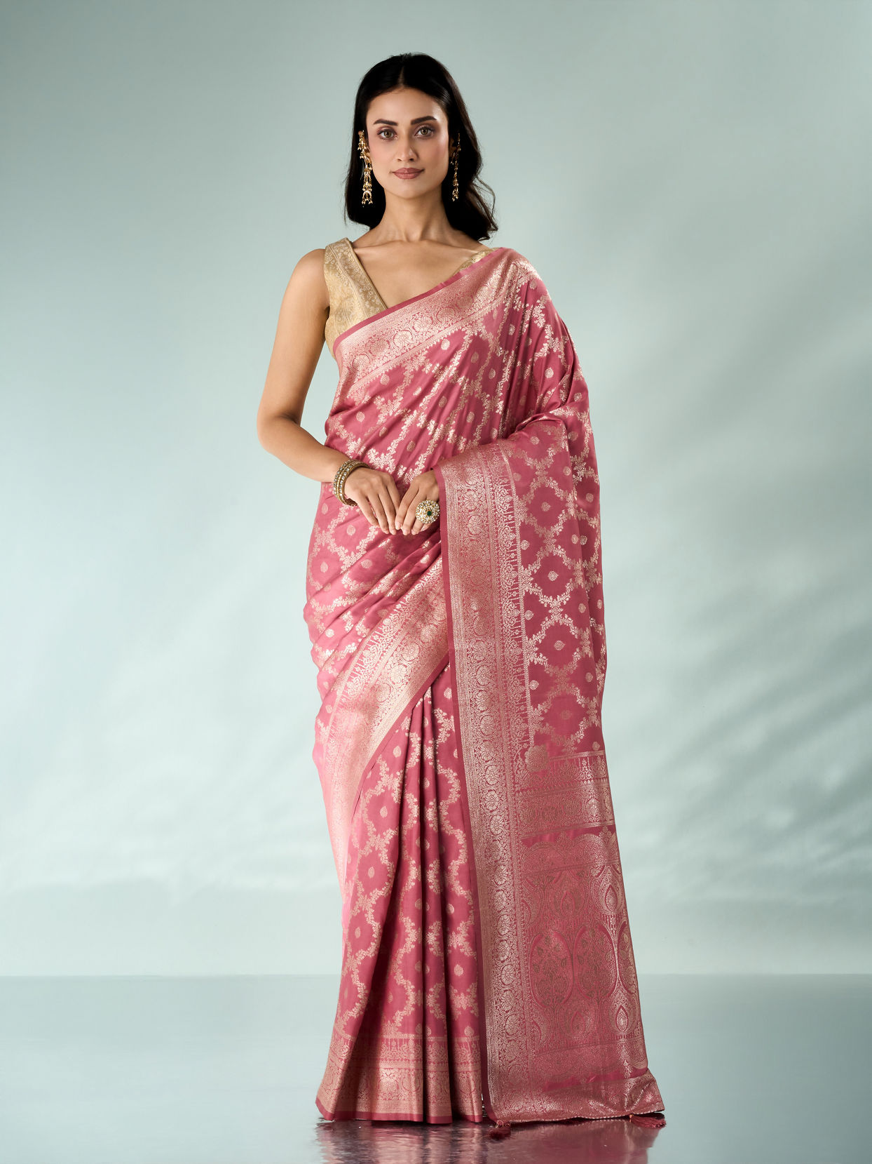 Mohey Women Dusty Pink Silk Saree with Weave Design