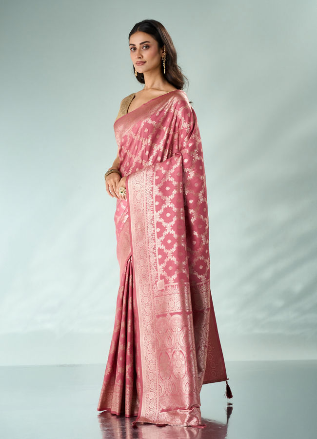Mohey Women Dusty Pink Silk Saree with Weave Design