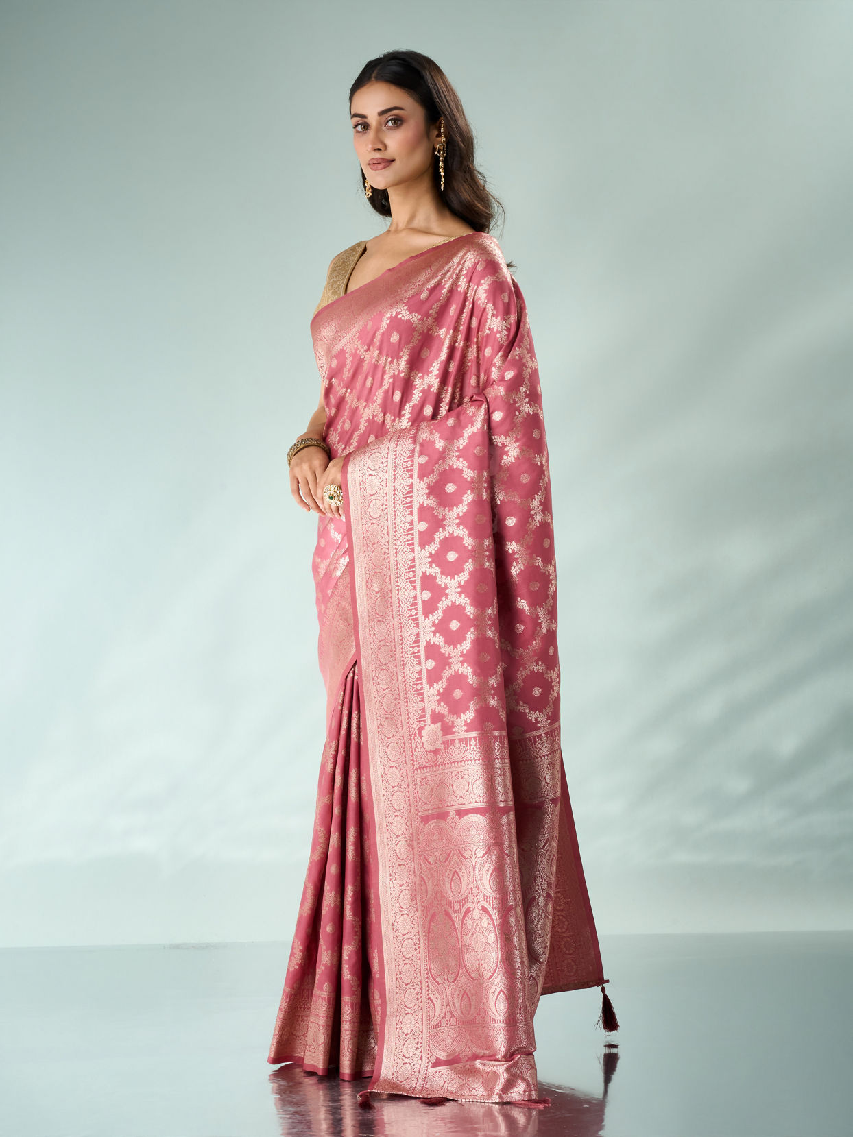 Mohey Women Dusty Pink Silk Saree with Weave Design