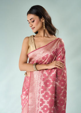 Mohey Women Dusty Pink Silk Saree with Weave Design