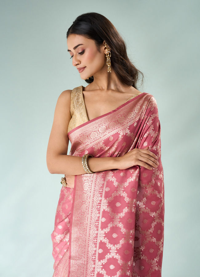 Mohey Women Dusty Pink Silk Saree with Weave Design