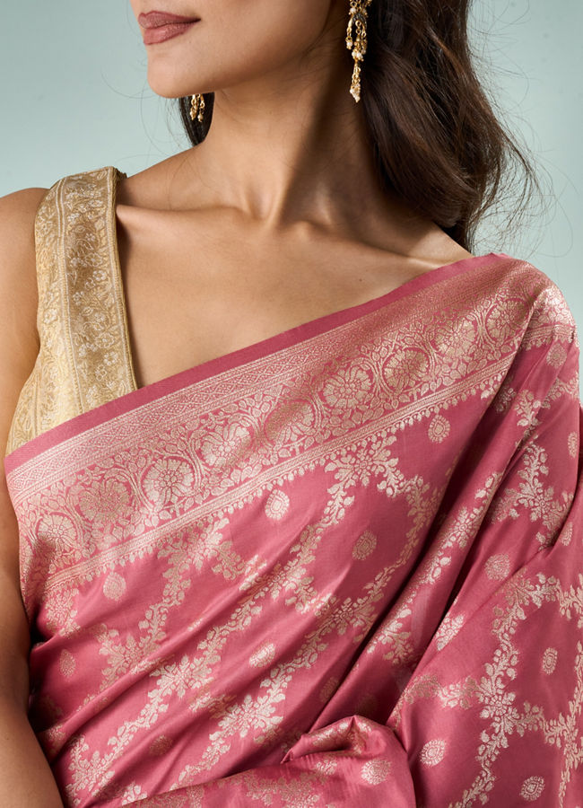 Mohey Women Dusty Pink Silk Saree with Weave Design