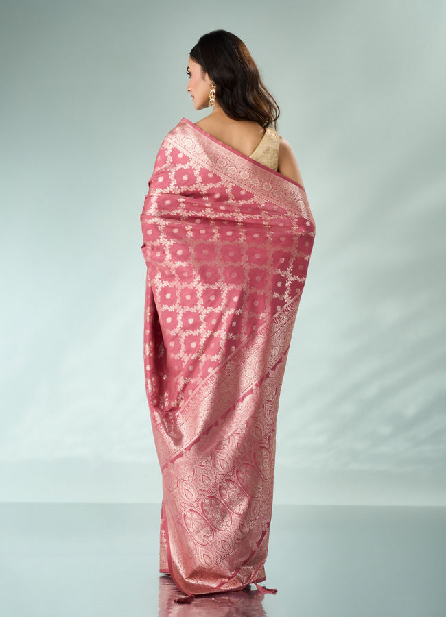 Mohey Women Dusty Pink Silk Saree with Weave Design