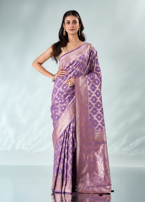 Mohey Women Lilac Silk Saree with Weave Design