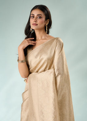 Mohey Women Cream Silk Banarasi Saree with Weave
