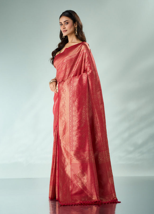 Mohey Women Pink Art Silk Saree with Weave