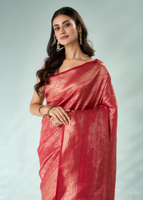 Mohey Women Pink Art Silk Saree with Weave