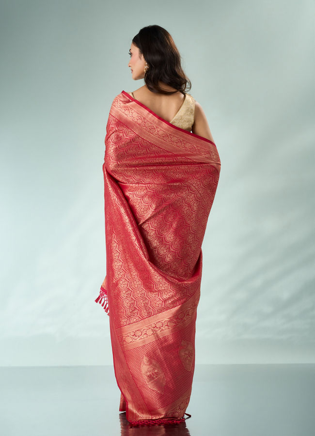 Mohey Women Pink Art Silk Saree with Weave