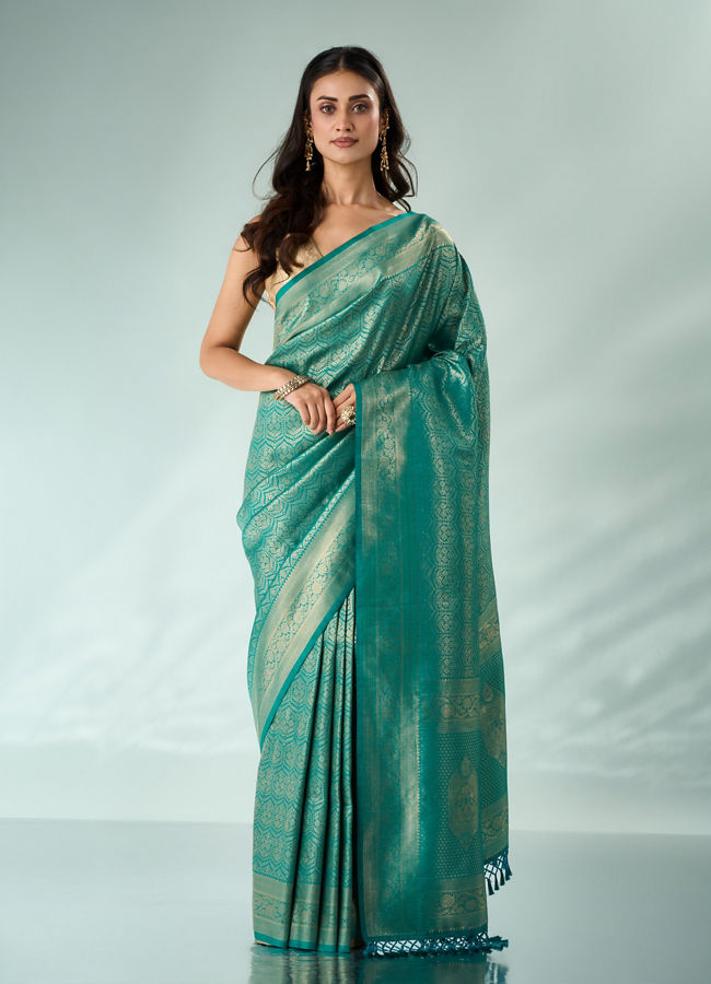 Mohey Women Green Silk Banarasi Saree with Weave Design