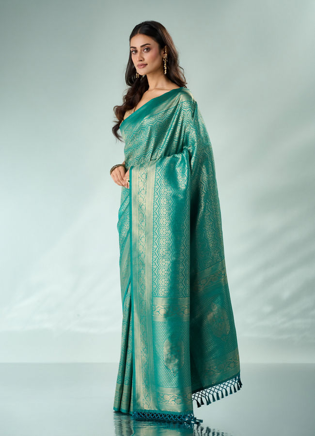 Mohey Women Green Silk Banarasi Saree with Weave Design