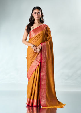 Mohey Women Mustard Yellow Silk Saree with Weave