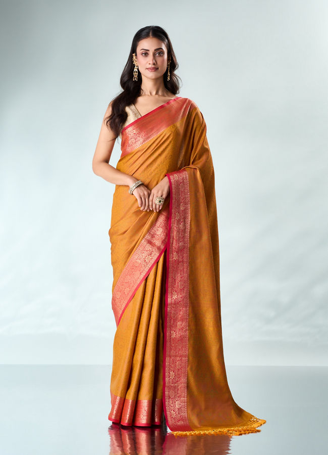Mohey Women Mustard Yellow Silk Saree with Weave