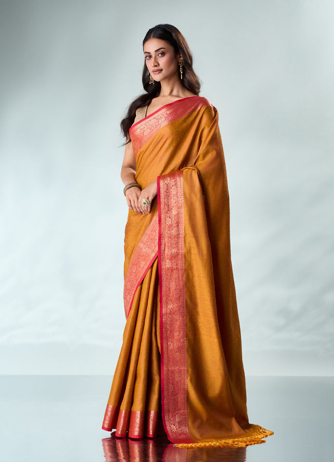 Mohey Women Mustard Yellow Silk Saree with Weave