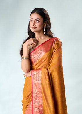Mohey Women Mustard Yellow Silk Saree with Weave