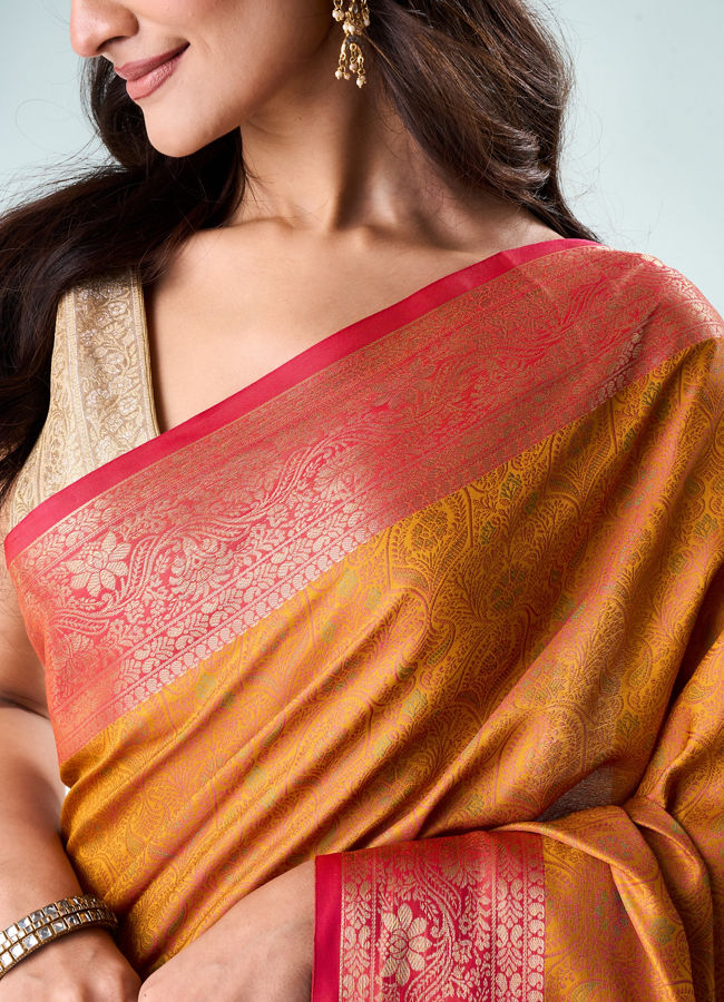 Mohey Women Mustard Yellow Silk Saree with Weave