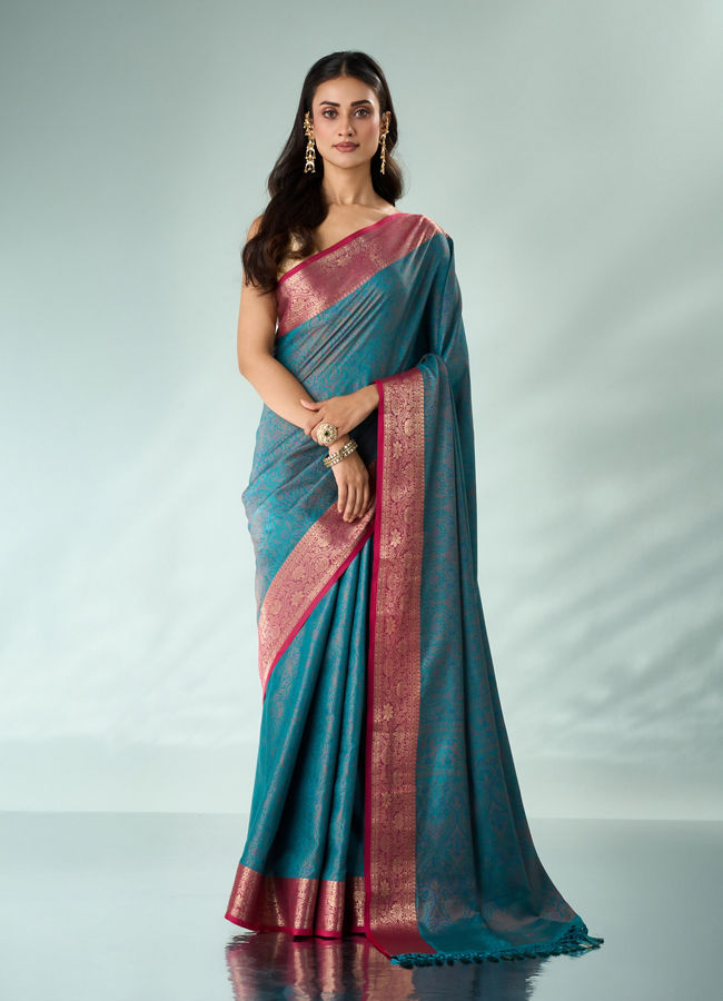 Mohey Women Green Silk Saree with Weave Design