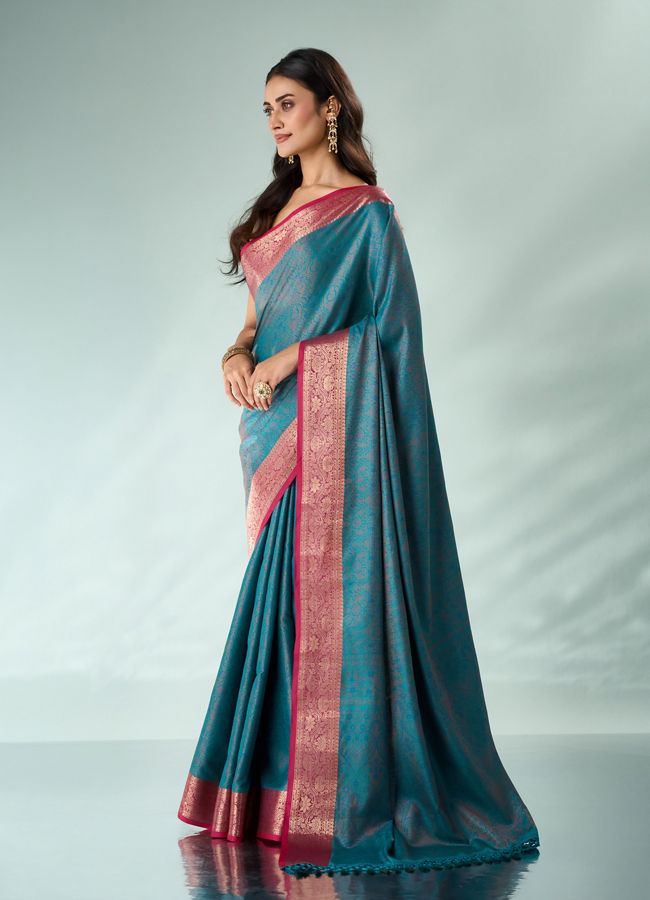 Mohey Women Green Silk Saree with Weave Design