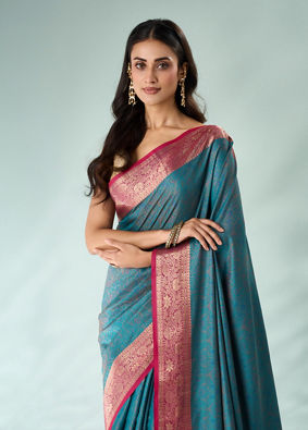 Mohey Women Green Silk Saree with Weave Design