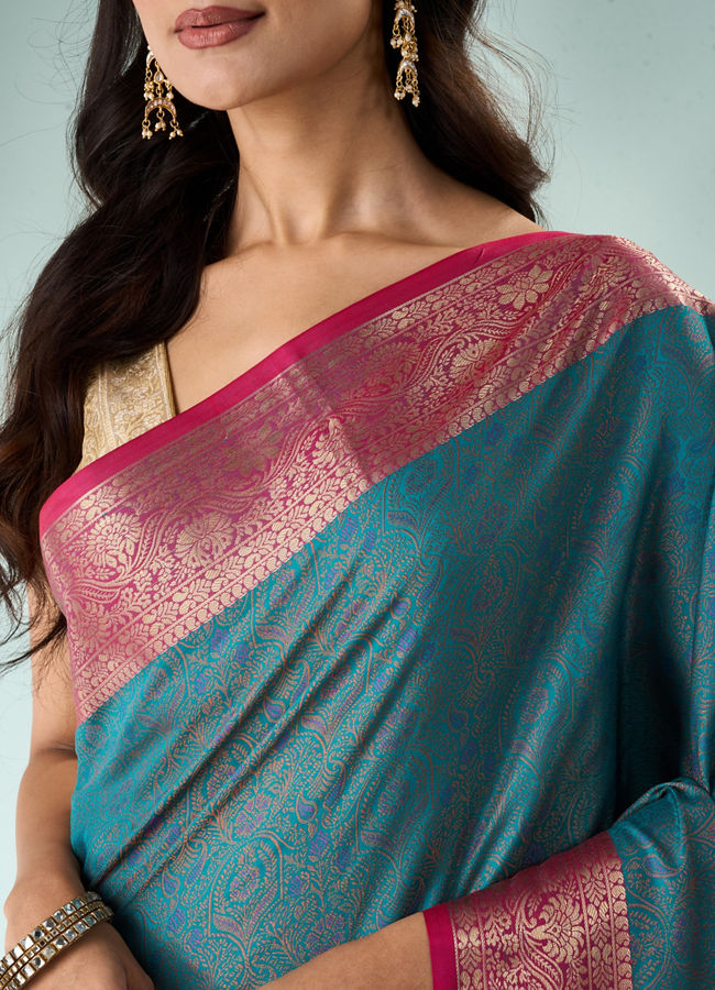 Mohey Women Green Silk Saree with Weave Design