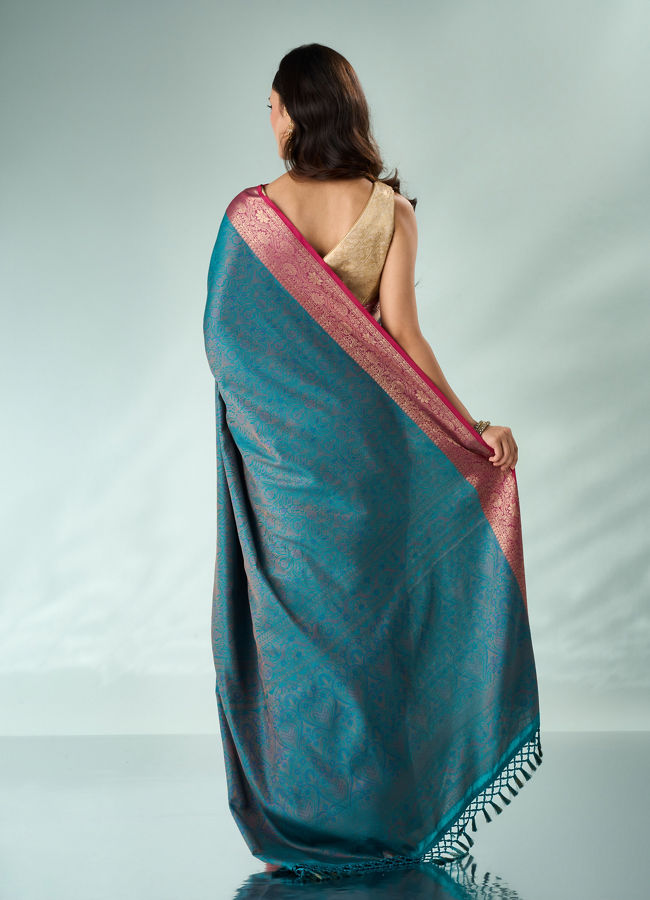 Mohey Women Green Silk Saree with Weave Design