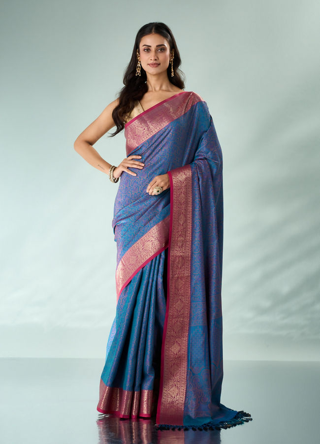 Mohey Women Yellow Silk Saree with Weave Design