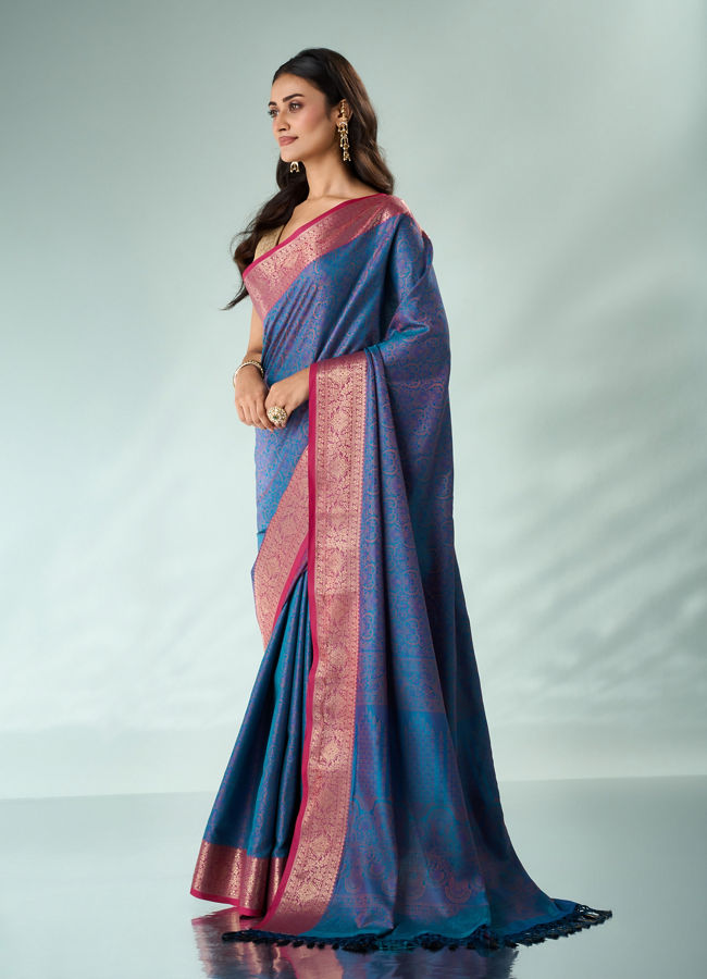 Mohey Women Yellow Silk Saree with Weave Design