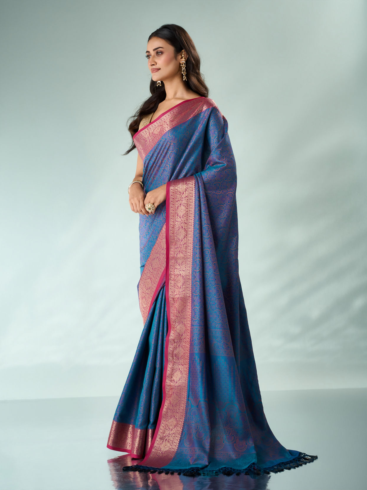 Mohey Women Yellow Silk Saree with Weave Design