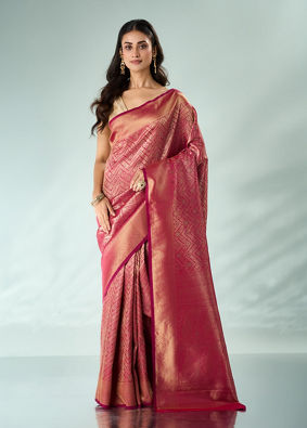 Mohey Women Pink Silk Saree with Weave Design