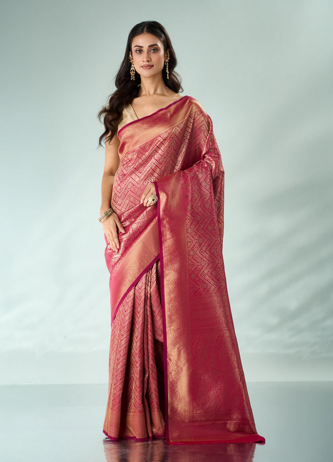 Mohey Women Pink Silk Saree with Weave Design