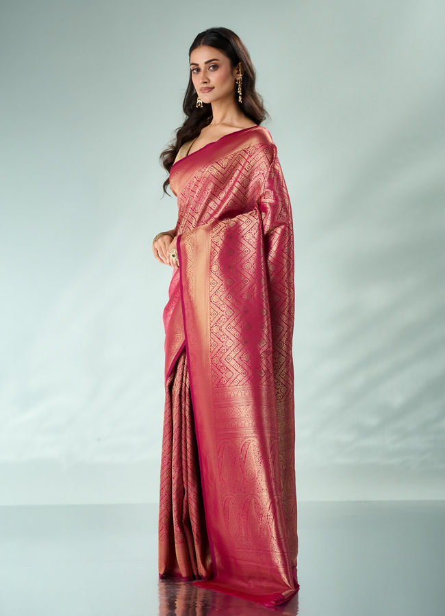 Mohey Women Pink Silk Saree with Weave Design