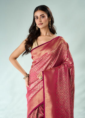 Mohey Women Pink Silk Saree with Weave Design