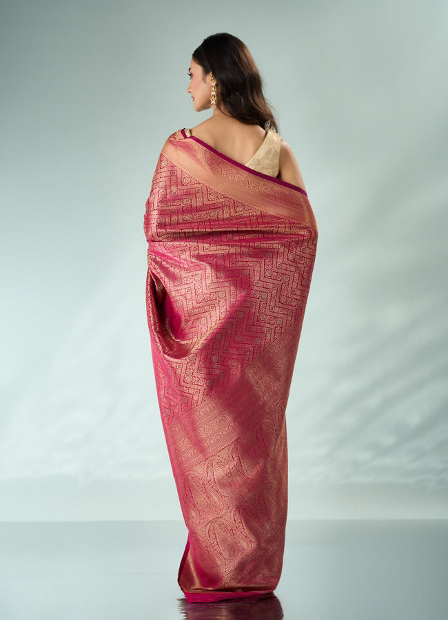 Mohey Women Pink Silk Saree with Weave Design