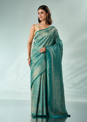 Mohey Women Green Silk Banarasi Saree with Weave Pattern