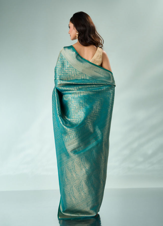 Mohey Women Green Silk Banarasi Saree with Weave Pattern