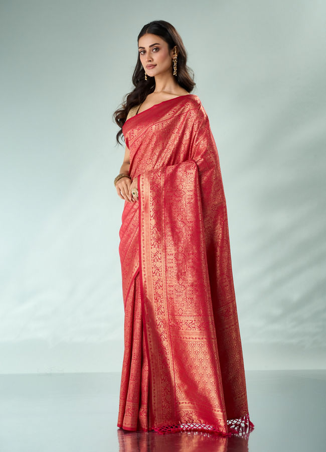 Mohey Women Pink Silk Saree with Weave Design