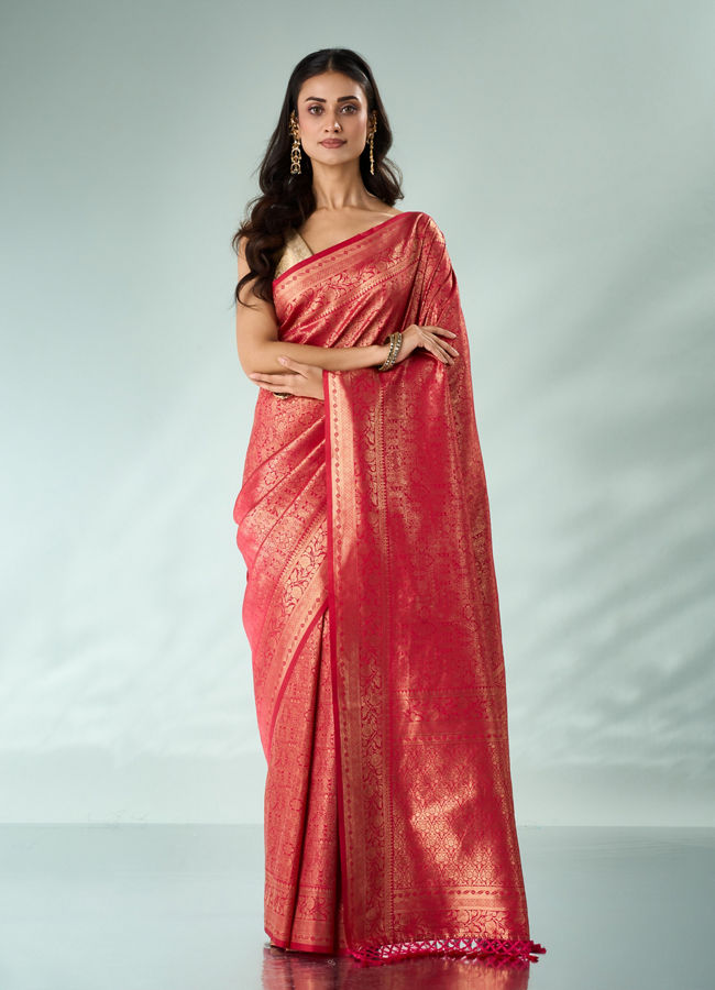 Mohey Women Pink Silk Saree with Weave Design