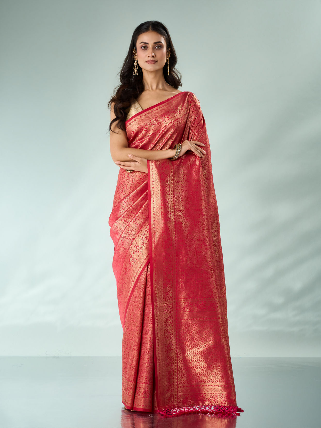 Mohey Women Pink Silk Saree with Weave Design