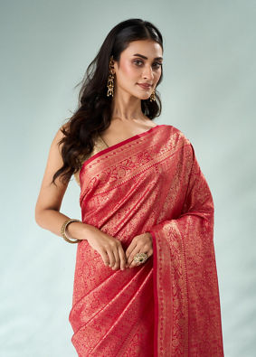 Mohey Women Pink Silk Saree with Weave Design