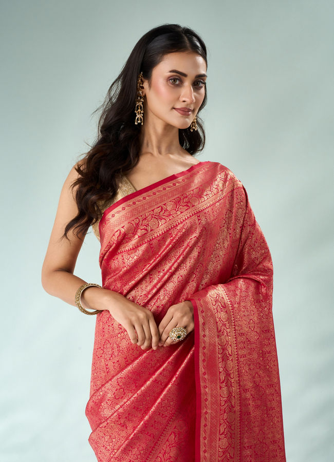 Mohey Women Pink Silk Saree with Weave Design