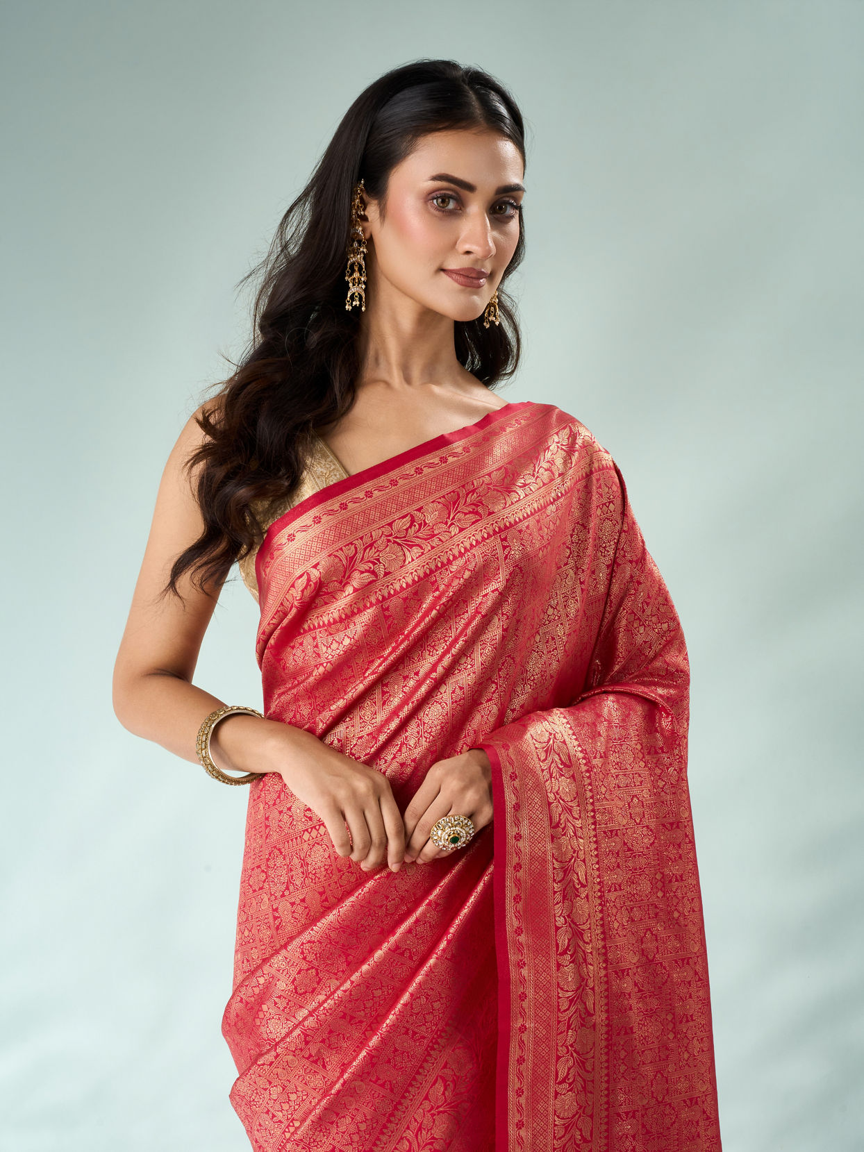 Mohey Women Pink Silk Saree with Weave Design