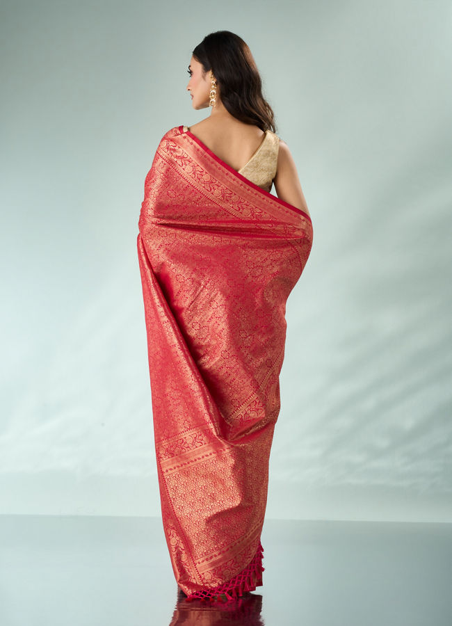 Mohey Women Pink Silk Saree with Weave Design