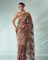 Mohey Women Fawn Organza Saree with Stone and Thread Work