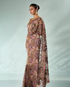 Mohey Women Fawn Organza Saree with Stone and Thread Work
