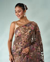 Mohey Women Fawn Organza Saree with Stone and Thread Work