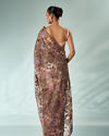 Mohey Women Fawn Organza Saree with Stone and Thread Work